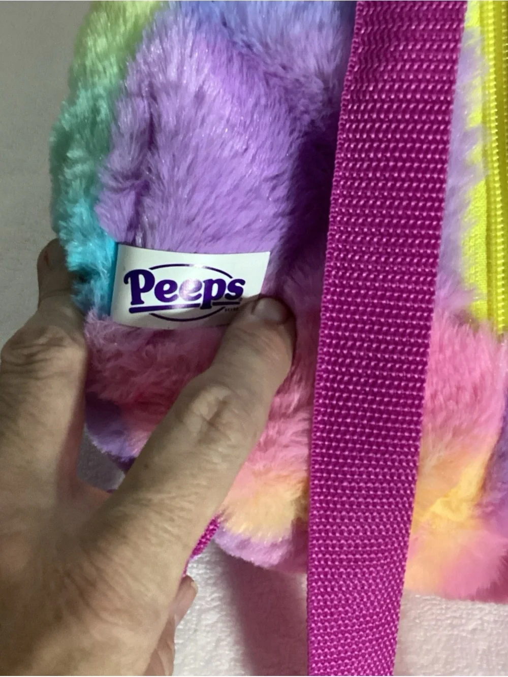 Peeps 16” Rainbow Tie Dye Zipper Plush Backpack NEW Super Cute